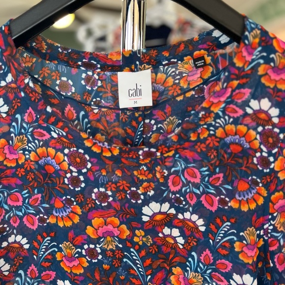 Cabi Floral Lindsey Sleeveless Navy Pink Orange Blouse Tank Top 5391 Sz M - Picture 5 of 5